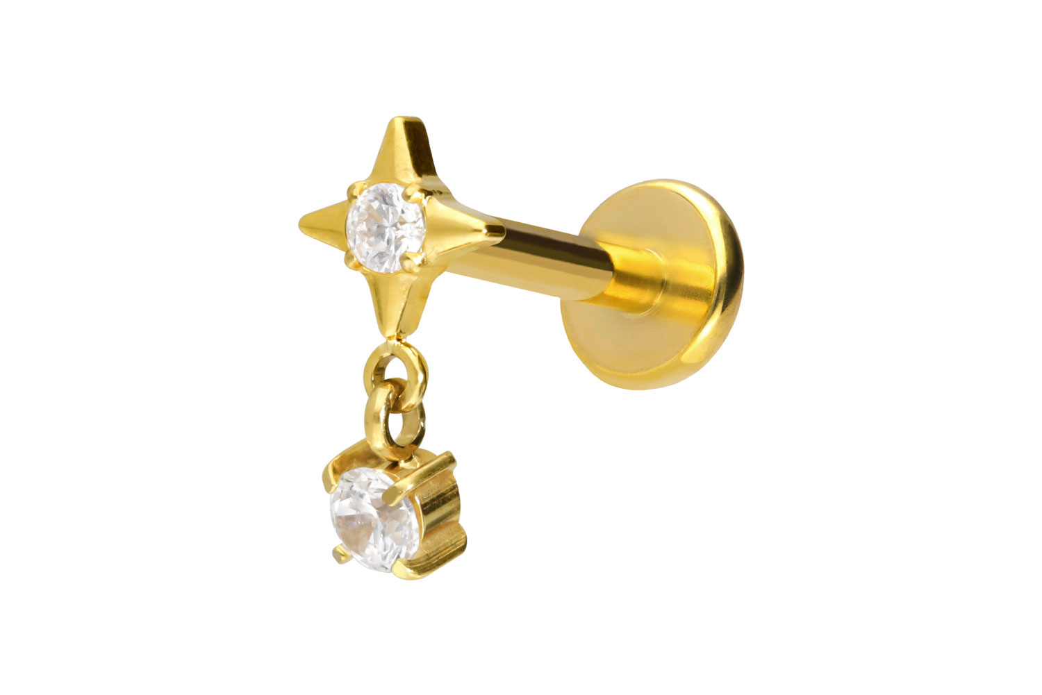 Titan Labret Piercing mit Push Fit STERN + KRISTALL